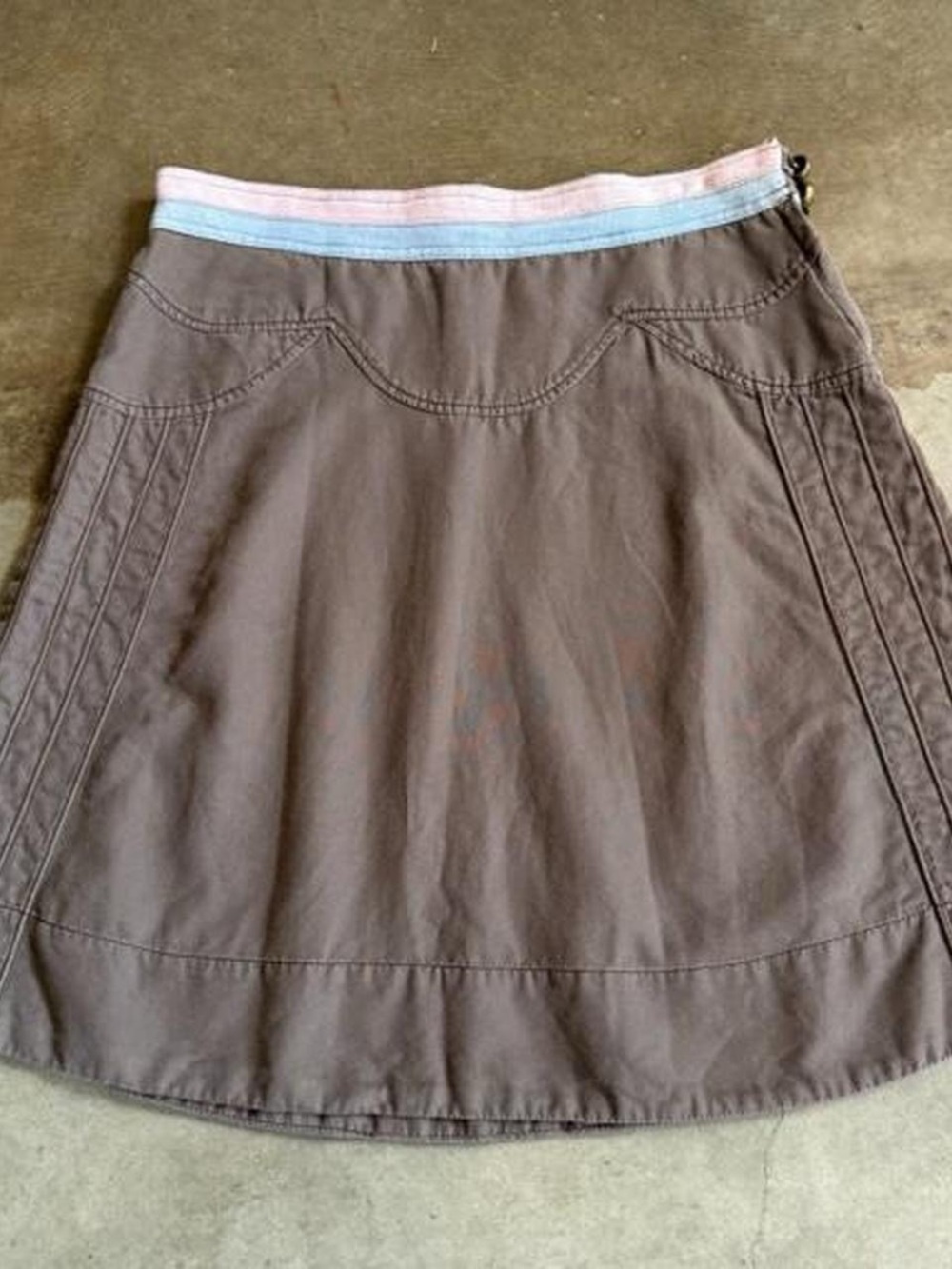 Marc Jacobs Brown A-Line Skirt with Pink and Light Blue Waistband